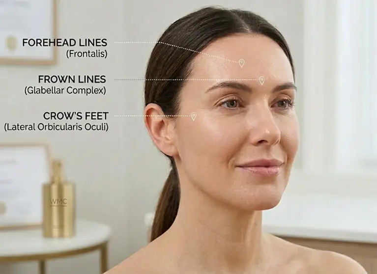 Details of the three most common areas for Anti-Wrinkle-Treatments